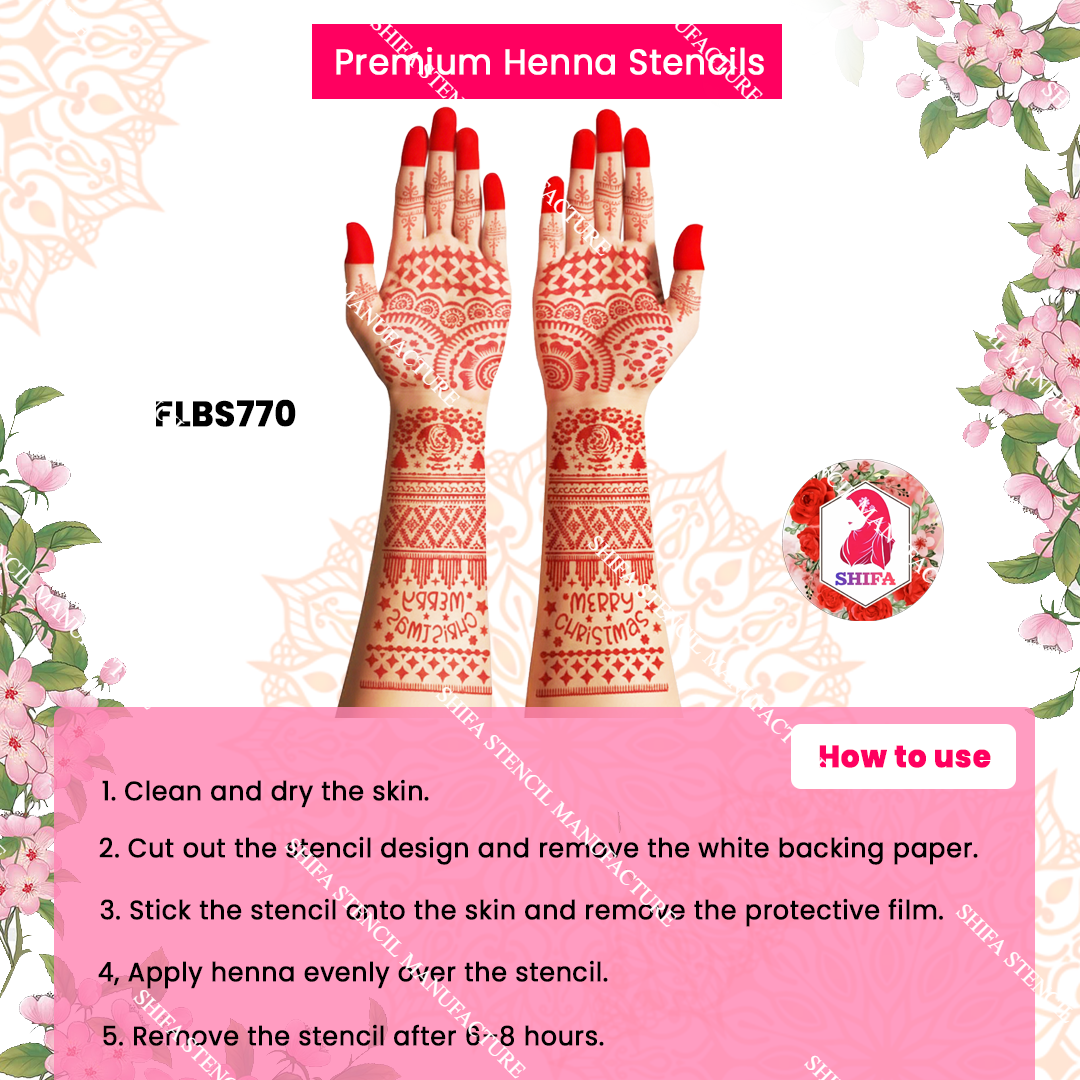 FLBS 770 Festive Christmas Magic Stencil Design Double Hand Henna Stencil